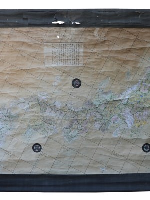 日本全図　手描き・手彩色　川後房（南岳子） 軸装　加陽金府藤　華汀